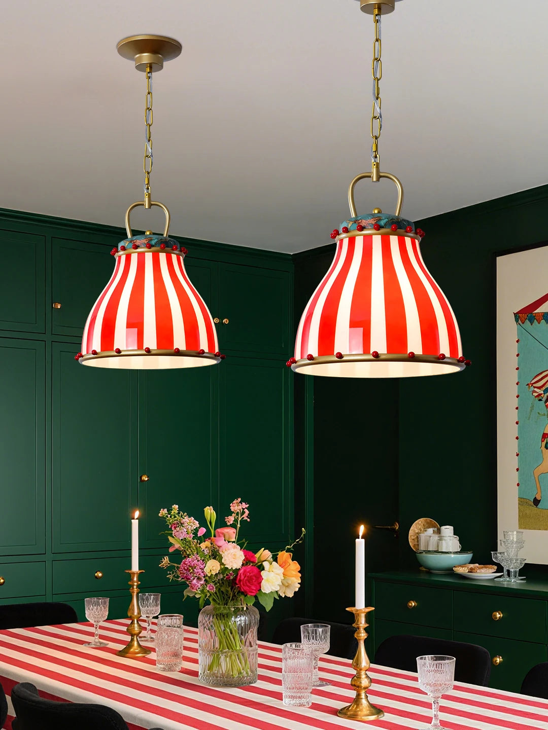 Colorful Circus Chandelier Retro Memphis Red Stripes Pendant Light Children's Bedroom Dining Room Kitchen Island Entrance Lamps