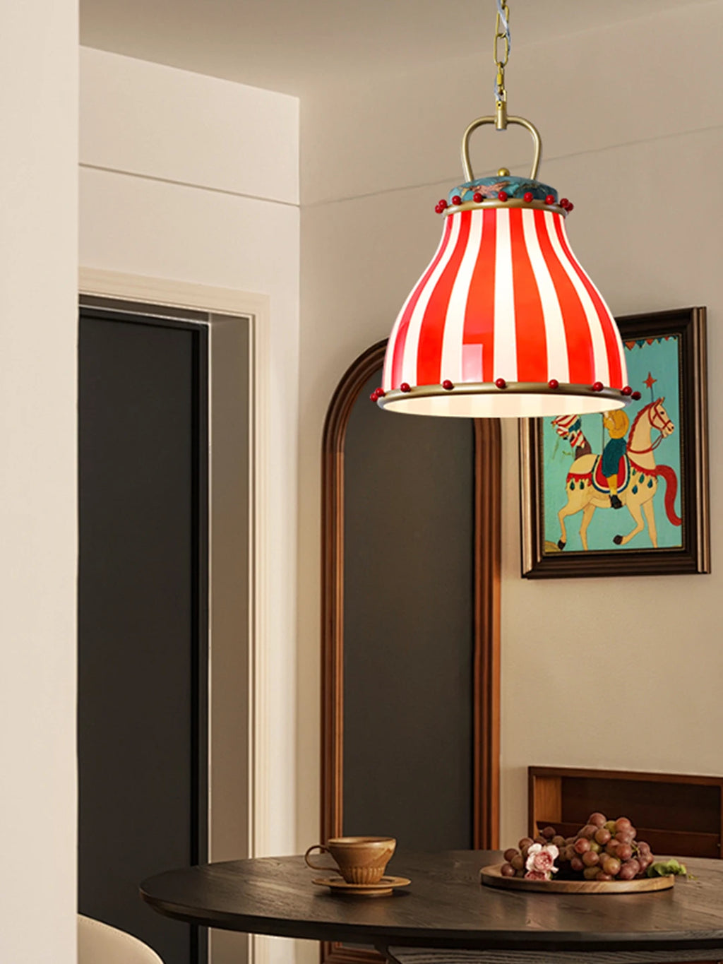 Colorful Circus Chandelier Retro Memphis Red Stripes Pendant Light Children's Bedroom Dining Room Kitchen Island Entrance Lamps