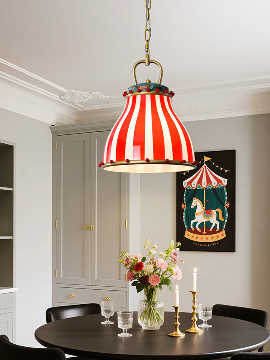 Colorful Circus Chandelier Retro Memphis Red Stripes Pendant Light Children's Bedroom Dining Room Kitchen Island Entrance Lamps