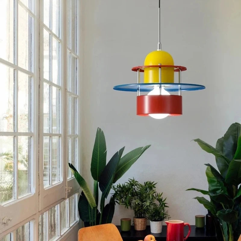 Memphis Simplicity Creative Colorful Hanging UFO Disc LED Pendant Lights Indoor Lamps for Restaurant Home Decoration Chandelier