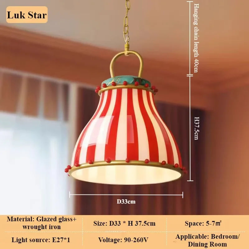 Colorful Circus Chandelier Retro Memphis Red Stripes Pendant Light Children's Bedroom Dining Room Kitchen Island Entrance Lamps